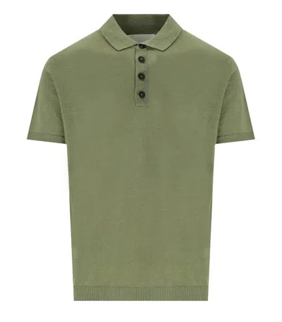 AMARANTO AMARÁNTO  MILITARY GREEN LINEN POLO SHIRT