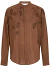 AMARANTO AMARÁNTO BROWN SHIRT WITH FLORAL EMBROIDERY
