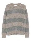 Amaranto Chunky Knit Gray Sweater With Horizontal Stripes In Multi