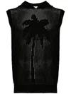 AMARANTO AMARÁNTO BLACK KNITTED MESH T-SHIRT WITH EMBROIDERY