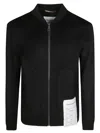 Amaranto Black Bomber Jacket With Ribbed Collar In Black