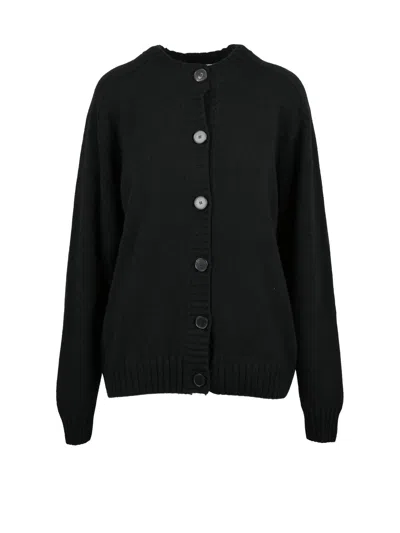 Amaranto Black Crew Neck Button-down Wool-cashmere Cardigan