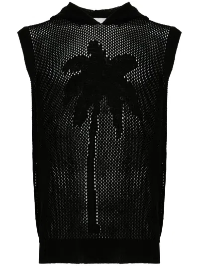 Amaranto Black Knitted Mesh T-shirt With Embroidery
