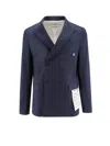 Amaranto Wool Blend Blazer With Logoed Label In Blue