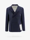 Amaranto Wool Blend Blazer With Logoed Label In Blue