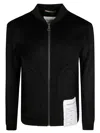 Amaranto Black Bomber Jacket With Ribbed Collar In Black