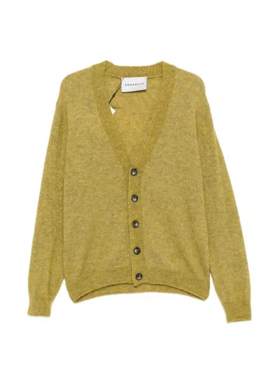 Amaranto Brushed V-neck Cardigan In Yellow