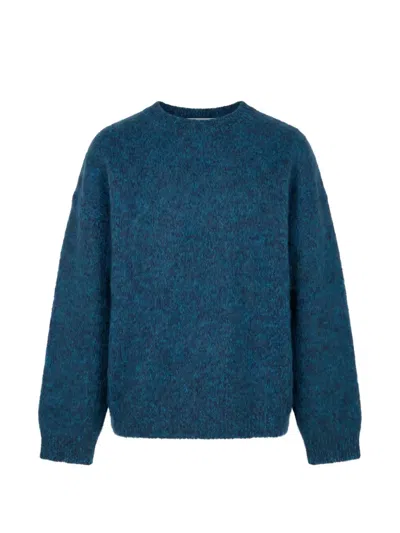 Amaranto Brushed-knit Crew-neck Sweater In Blue