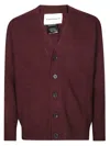 Amaranto Distressed Buttoned Cardigan With Rugged Aesthetics In Burgundy