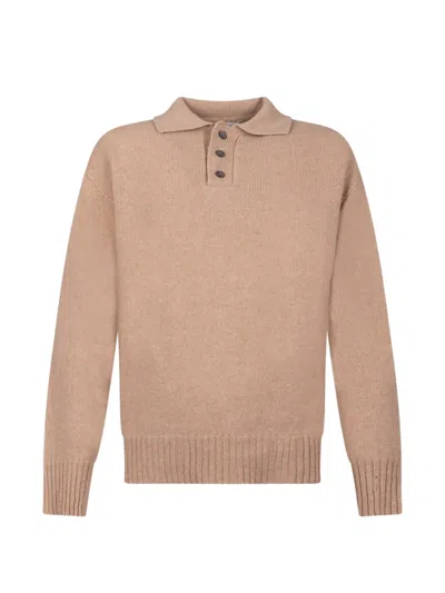 Amaranto Button-down Collar Polo Shirt In Brown