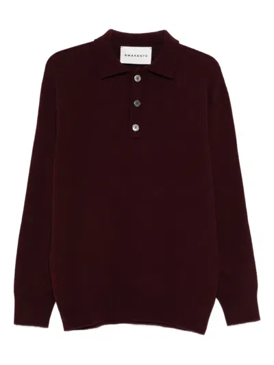 Amaranto Buttoned Collar Sweater In Burgundy