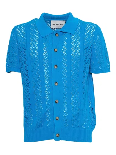 Amaranto Turquoise Knitted Polo Shirt In Blue