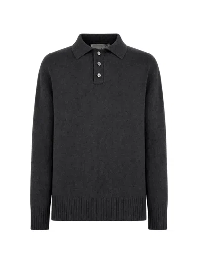 Amaranto Button-placket Polo-collar Sweater In Gray