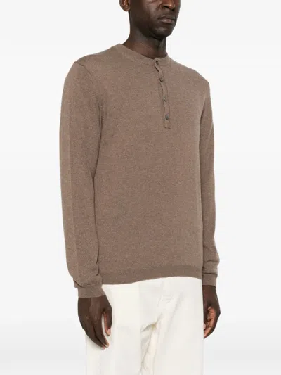 Amaranto Button-placket Sweater In Brown