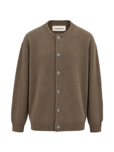 Amaranto Button-up Knit Cardigan In Brown