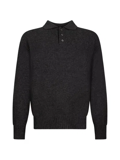 Amaranto Button-up Long-sleeve Polo Shirt In Grey