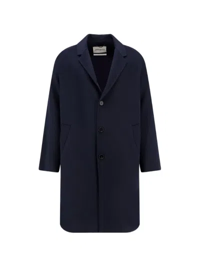 Amaranto Button-up Notched-lapel Coat In Blue
