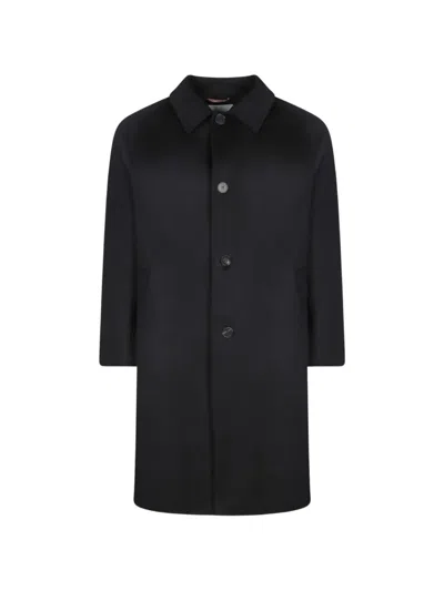 Amaranto Button-up Raglan-sleeve Coat In Black