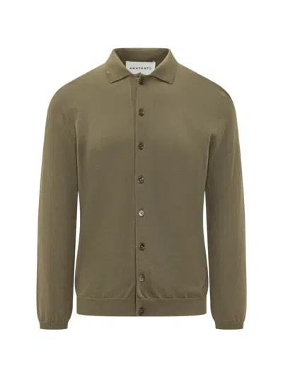 Amaranto Button-up Shirt-collar Cardigan In Green