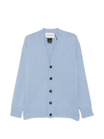 Amaranto Button-up V-neck Cardigan In Blue