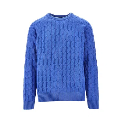 Amaranto Cable Knit Crewneck Sweater In Blue