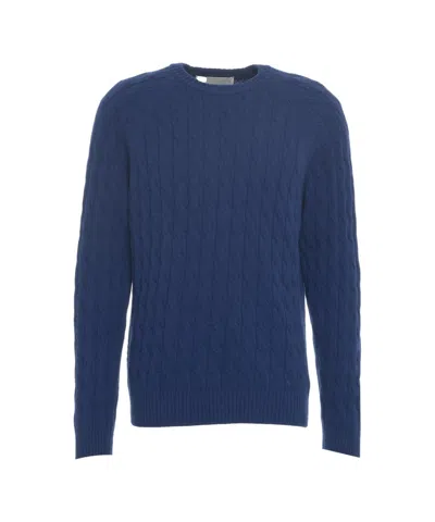 Amaranto Cable-knit Sweater With Round Neckline And Ribbed Finishing In Blue