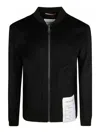 Amaranto Black Bomber Jacket With Ribbed Collar In Black
