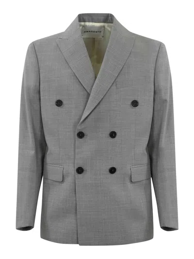 Amaranto Double-breasted Wool Blend Jacket In Gray