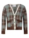 Amaranto Check-pattern Brushed-wool Cardigan In Brown