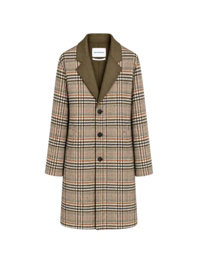 Amaranto Check-pattern Long-sleeve Coat In Brown