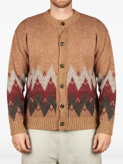 Amaranto Chevron-knit Button-up Cardigan In Brown