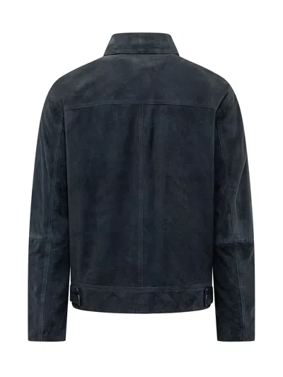 Amaranto Chic Mini Jacket With Zip And Applied Pockets In Notte