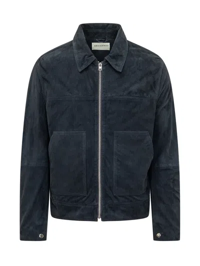 Amaranto Chic Mini Jacket With Zip And Applied Pockets In Notte