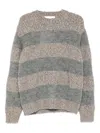 Amaranto Chunky Knit Gray Sweater With Horizontal Stripes In Gray