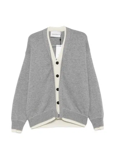 Amaranto Contrast-trim Button-up Cardigan In Gray