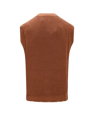 Amaranto Cotton Waistcoat With Fringed Bottom In Brown