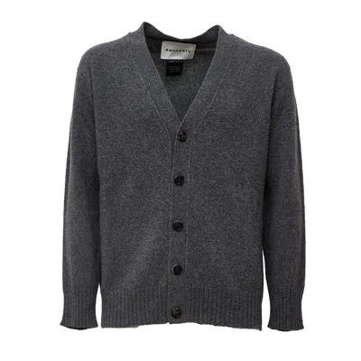 Amaranto Distressed Grey Cardigan With V-neckline And Button Closure In Gray