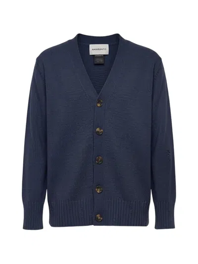 Amaranto Distressed V-neck Cardigan In Blue