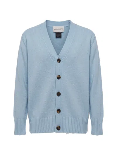 Amaranto Distressed V-neck Cardigan In Blue