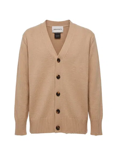 Amaranto Distressed V-neck Cardigan In Brown