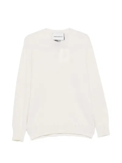 Amaranto Distressed-effect Crew-neck Sweater In White
