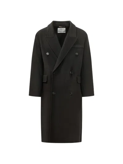 Amaranto Double-breasted Coat In Black