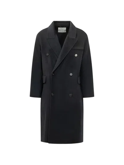 Amaranto Double-breasted Peak-lapels Coat In Black