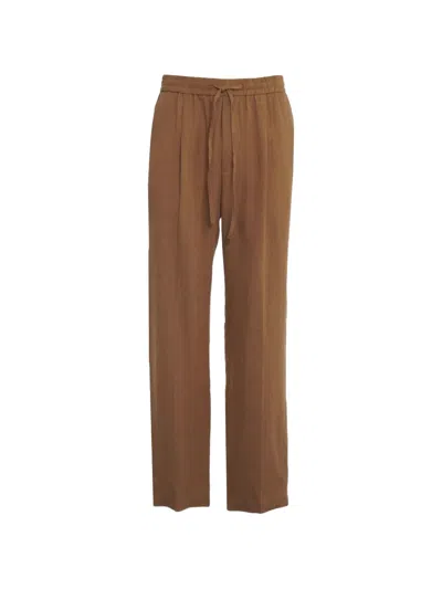 Amaranto Drawstring-waist Linen Trousers In Brown