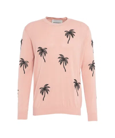 Amaranto Embroidered Cotton Sweater In Pink