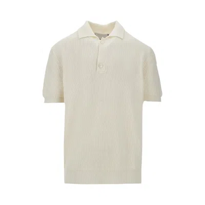 Amaranto English Rib Knitted Polo Shirt In White