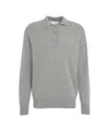 Amaranto Fine Knit Pullover With Classic Polo Collar And Button Placket In Gray