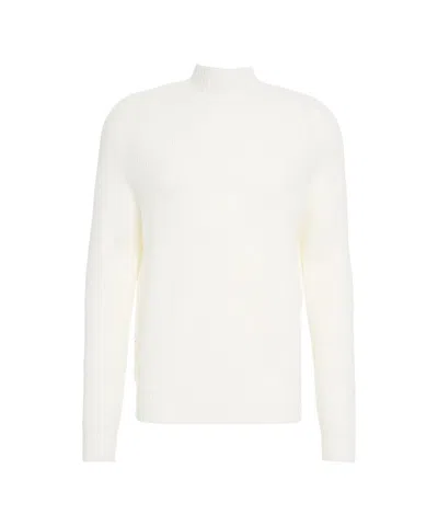 Amaranto Fine Ribbed Knit Pullover With Stand-up Collar In White