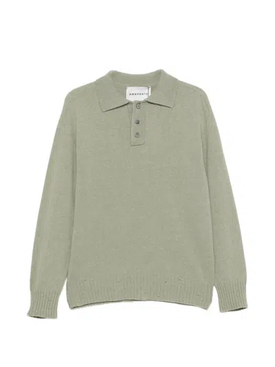Amaranto Fine-knit Long-sleeve Polo Shirt In Green