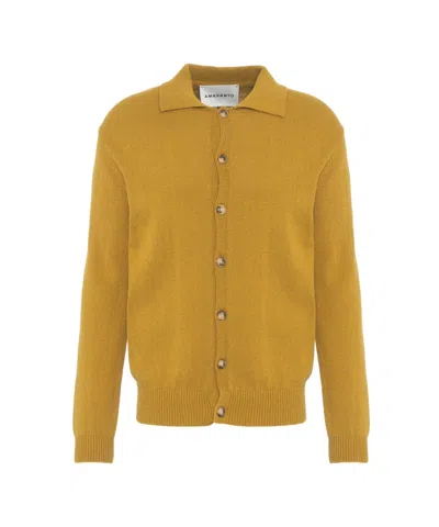 Amaranto Golden Yellow Classic Collar Knit Cardigan
